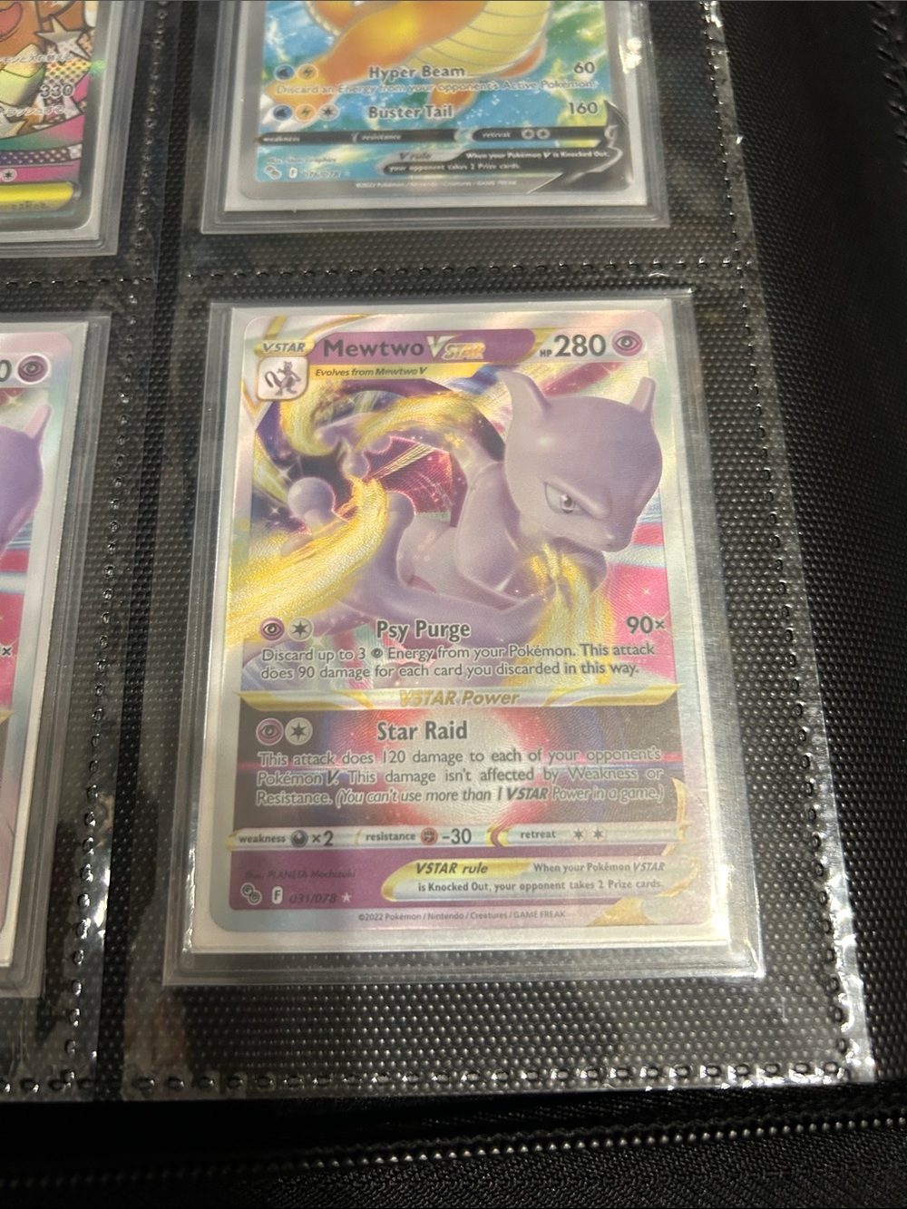 Pokemon Mewtwo VSTAR Holographic Purple & Gold Card